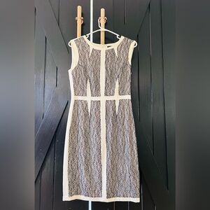 BCBG off white with black lace dress. NWT. Size 8